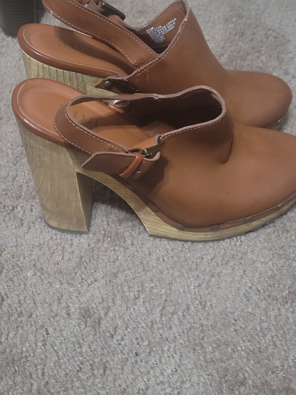 a.n.a Brown Leather Slingback Clog Heels